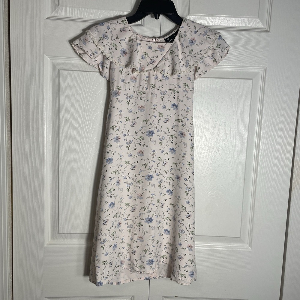 Vintage Jazz Kids  Dress Girls 8 Pale‎ Pink Floral 80s Collar Dainty Cottagecore